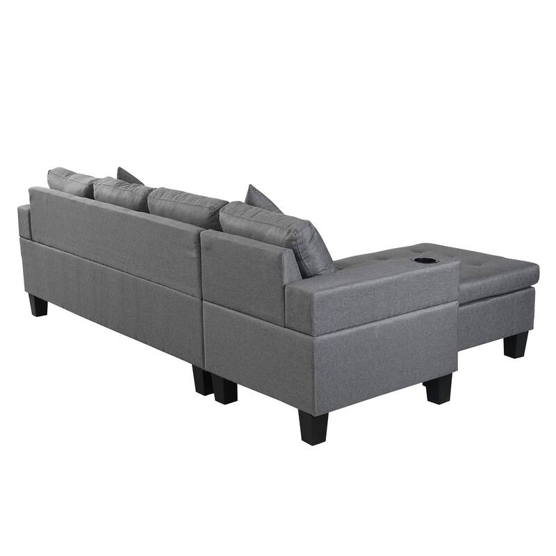 Sectional Sofa Set for Living Room with L Shape Chaise Lounge ,cup holder and Left or Right Hand Chaise Modern 4 Seat (BLACK)