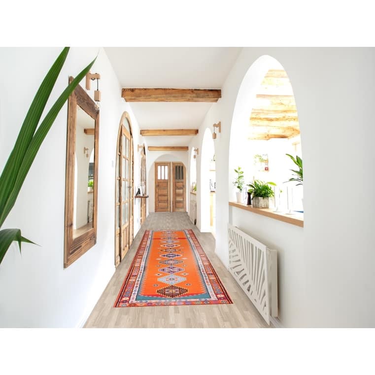 Orange Anatolian Turkish Vintage Runner Rug Handmade Silk Carpet - 2'10"x 13'0"