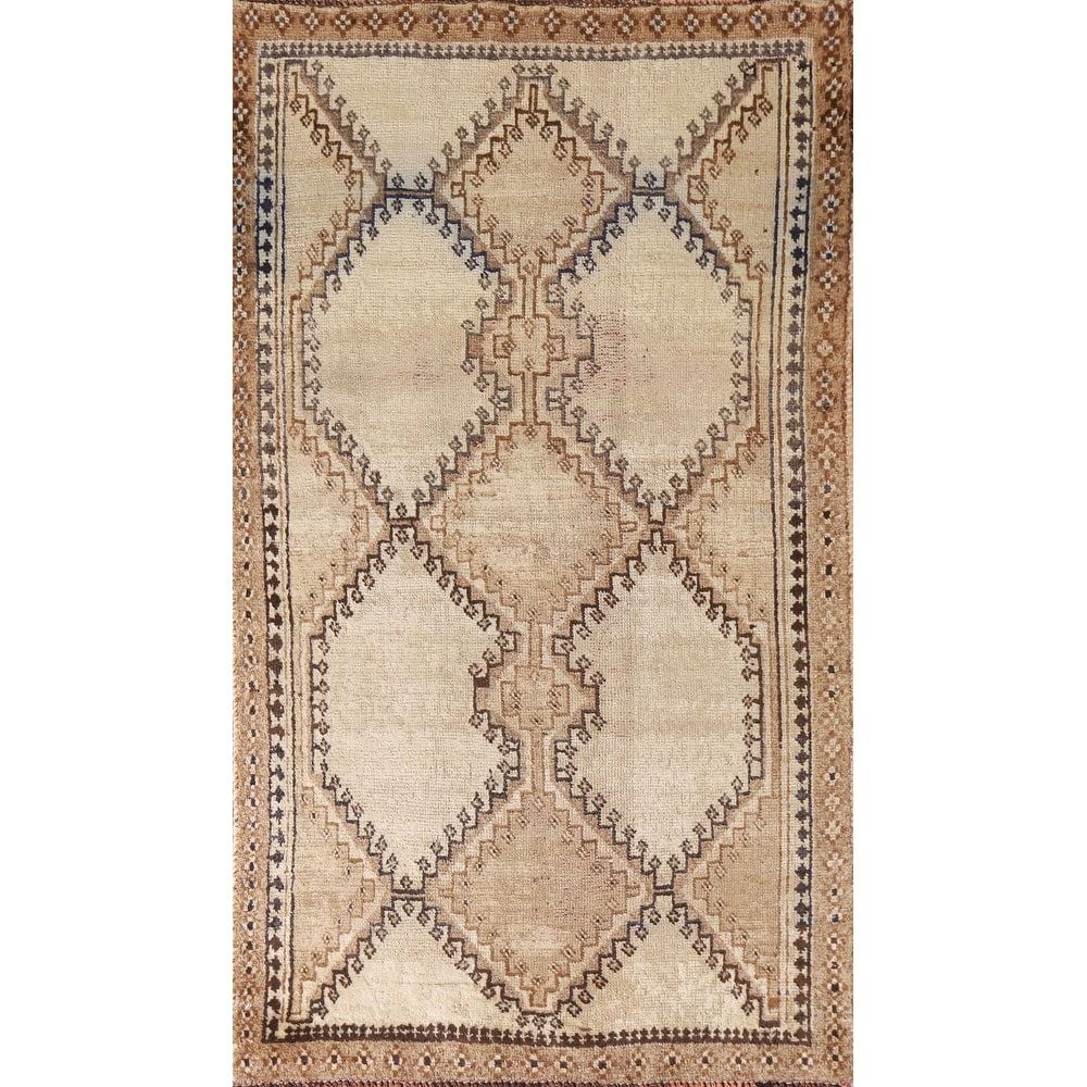 Geometric Gabbeh Persian Vintage Area Rug Hand-knotted Wool Carpet - 3'2"x 5'11"
