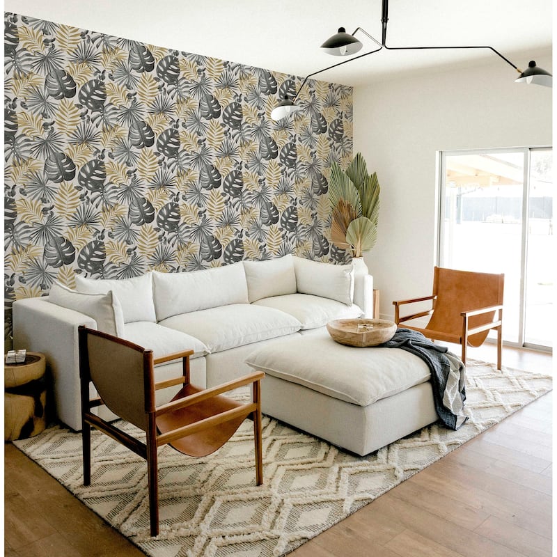 Jungle Wall Black and Gold Vinyl Wallpaper - 20.8 in. W x 33ft L - Double Roll