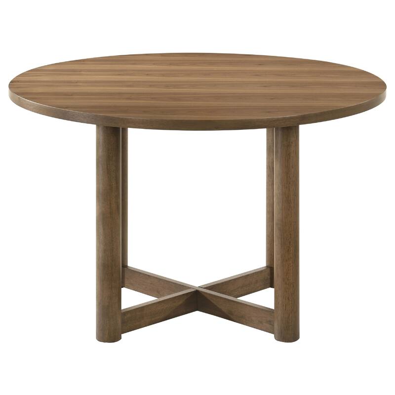 Billie 5pc Round Dining Table and 4 Chairs Set, Walnut Brown and Beige