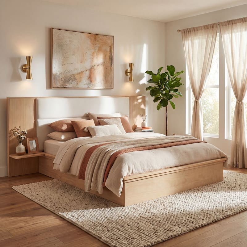 Christopher Knight Home - Avery Platform Bed Frame with Upholstered Headboard & Built-In Side Shelves, No Box Spring Needed