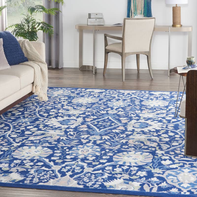 Nourison Whimsicle Modern Persian Floral Navy Ivory Area Rug - 8' 4" x 11' 6" - Navy Multicolor - Runner/Rectangle