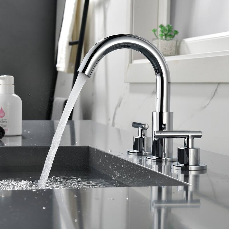 8.3"H Solid Brass Widespread 2-handle Bathroom Sink Faucet with Pop-Up Drain Assembly