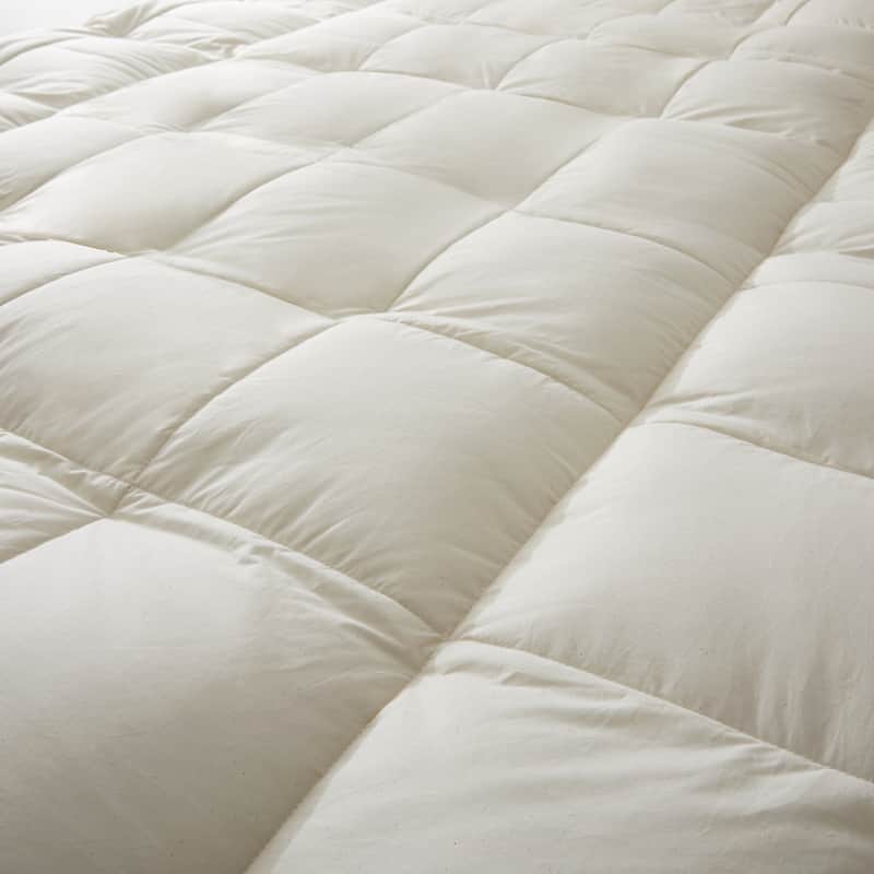 White Goose Feather Bed Fitted Mattress Topper with 100% Organic Cotton Cover