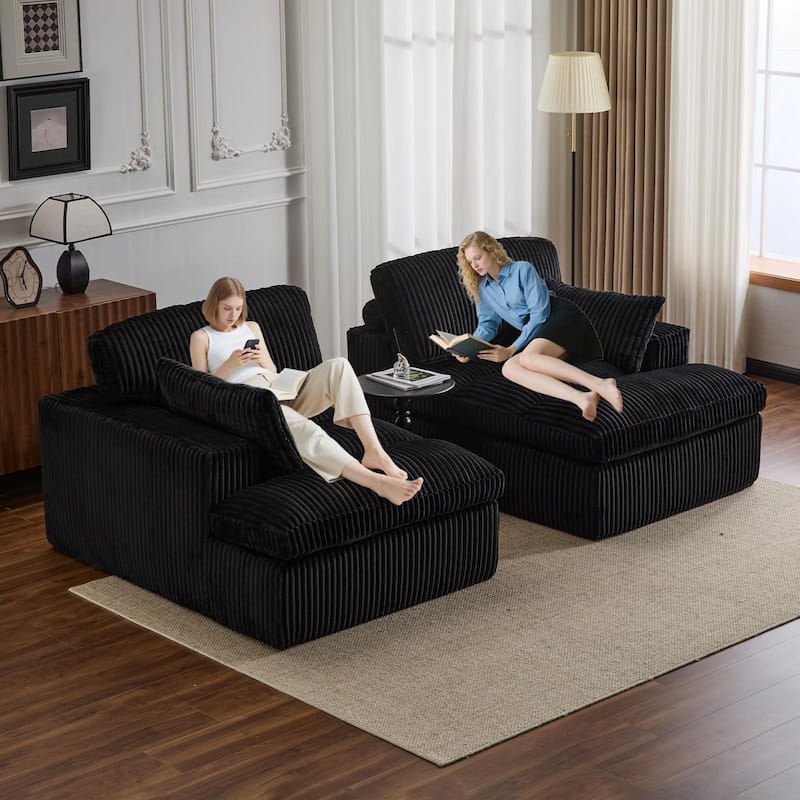 Double Chaise Lounge Chair Indoor,Oversized Upholstered Sleeper Cloud Couch,Deep Seat Sofa Bed,Corduroy Reading Chair Required