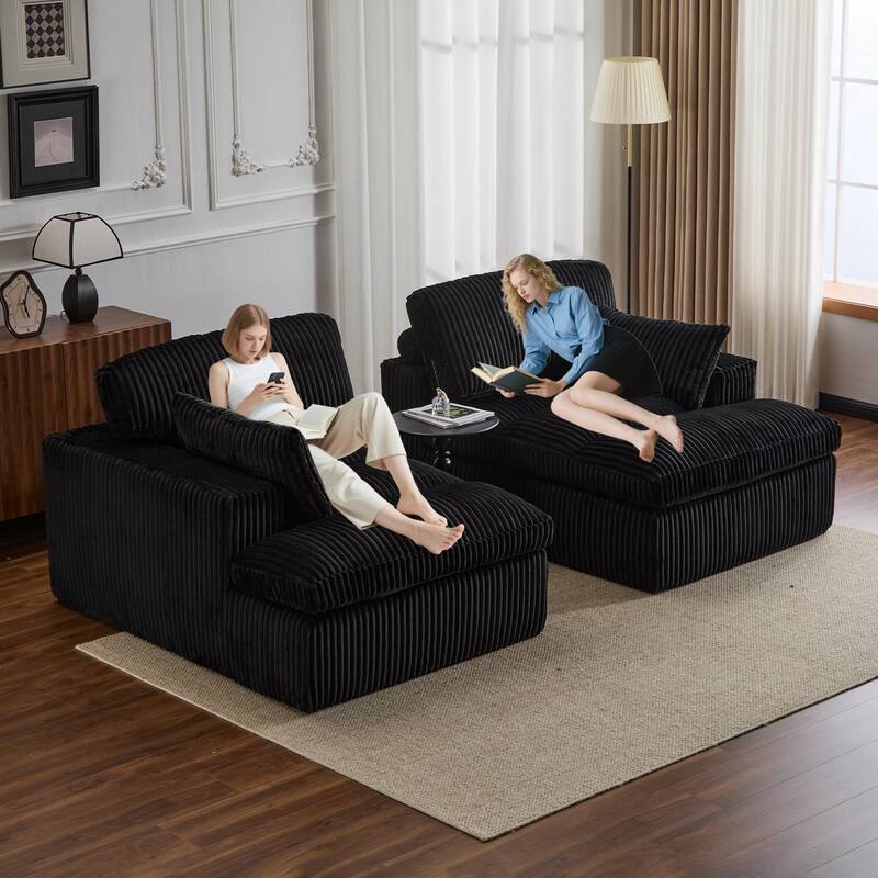 Double Chaise Lounge Sofa - Upholstered Sleeper Cloud Couch, No Assembly, Corduroy - Living Room, Bedroom