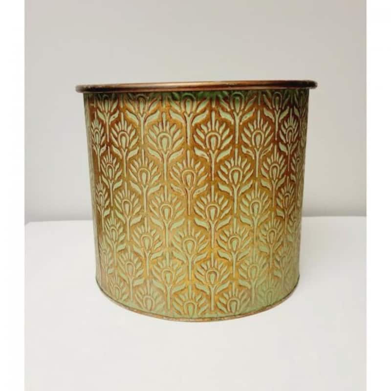 Set Of 3 Antique Look Leaf Pattern Metal Planter
