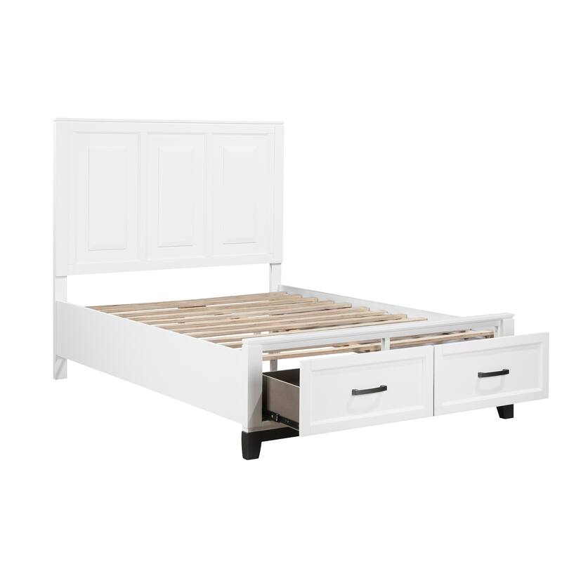 White Full Platform Bed with Storage Drawers, Wooden Bedroom Furniture