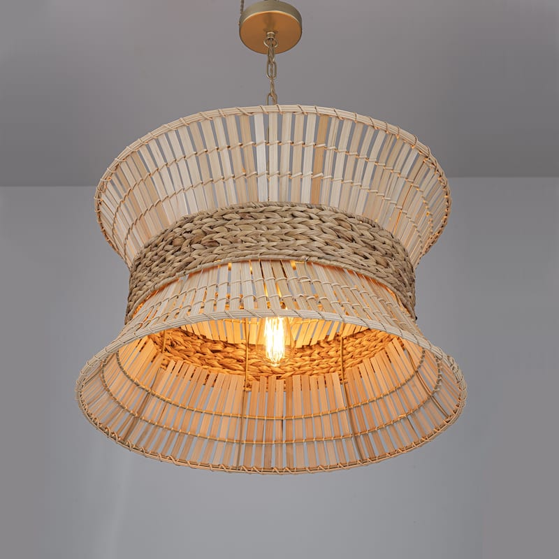Umber 4-Light Modern Natural Rattan Pendant Ceiling Fixture Coastal Nautical Chandelier