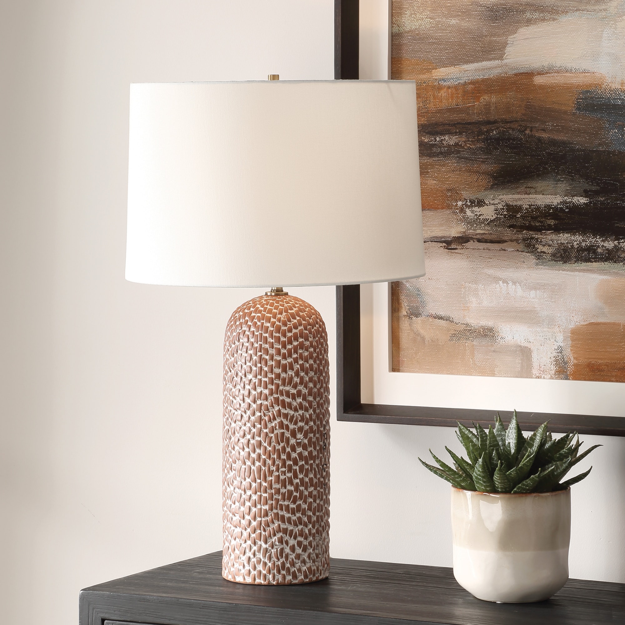 Porcelain Table Lamp with Tapered Shade - 28
