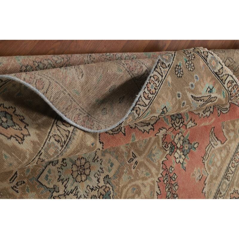 Pink Floral Tabriz Persian Area Rug Hand-Knotted Wool Carpet - 6'5"x 9'11"