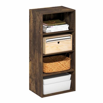 Furinno Basic 4-Tier Open Shelf Bookcase, Bookshelf, Storage Organizer, 11 x 17 x 35, Amber Pine