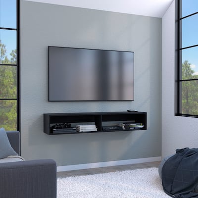 Wall-Mounted 59" TV Stand with Floating Design, Open Media Compartments & Cable Management for TVs Up to 65"