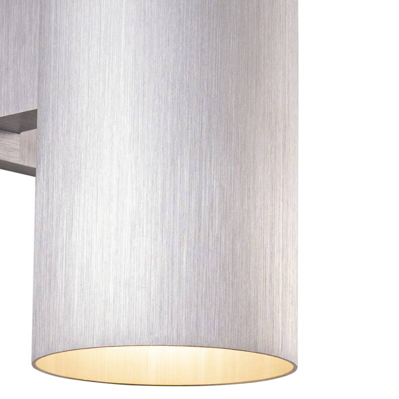 Chiasso Aluminum 2 Light Silver Cylinder Outdoor Wall Lantern Clear Glass - 5-in W x 14.25-in H x 8-in D