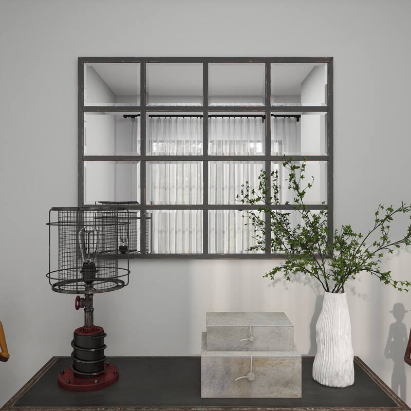 Black, Copper or Brown Metal Window Pane Inspired Grid Room Wall Mirror