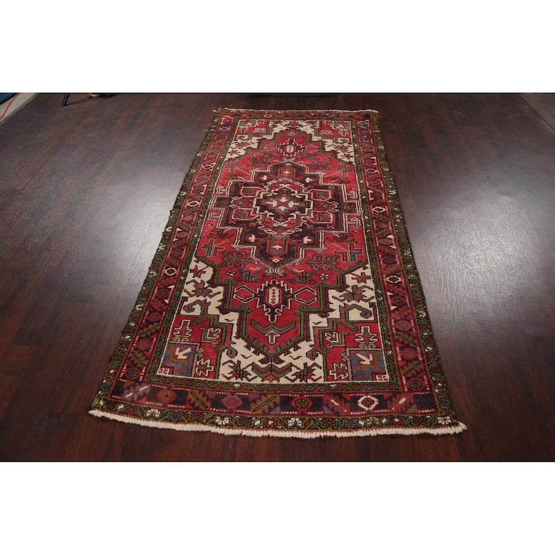 Geometric Traditional Heriz Persian Area Rug Hand-knotted Wool Carpet - 3'7" x 7'1"