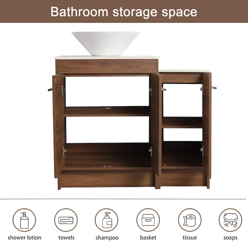 Malwee 24"/36"/48"/60" FreeStanding Bathroom Vanity, Floor Stand Bathroom Vanity with Ceramic Sink,Soft Close Door and Shelf
