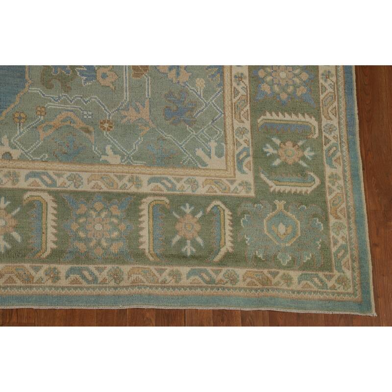 Hand Knotted Oriental 100% Wool Carpet Transitional Medallion Navy Blue & Blues Oushak Area Rug - 11' 11'' X 9' 2''
