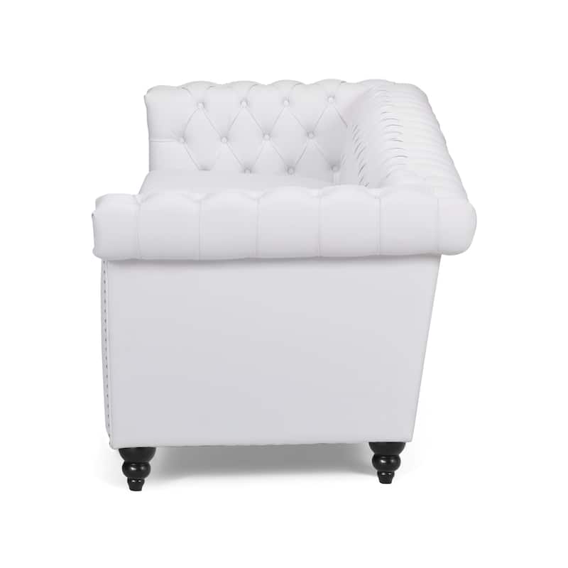 White PU 3-Seater Chesterfield-Style Sofa