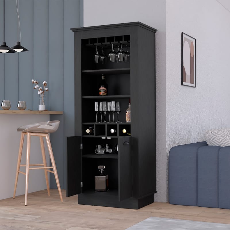 Bar Cabinet, Four built-in wine racks,Living Room, Black