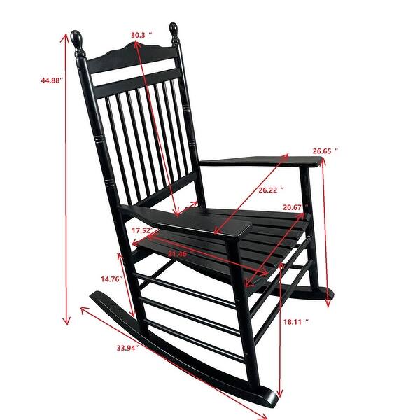 dimension image slide 1 of 3, Outdoor Rocking Chair, Patio Wooden Rocking Chair with Smooth Armrests, High Back for Garden, Balcony, Porch