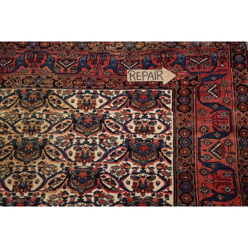 Hand Knotted Oriental 100% Wool Carpet Traditional Floral Beige & Ivories Bidjar Area Rug - 6' 11'' X 5' 0''