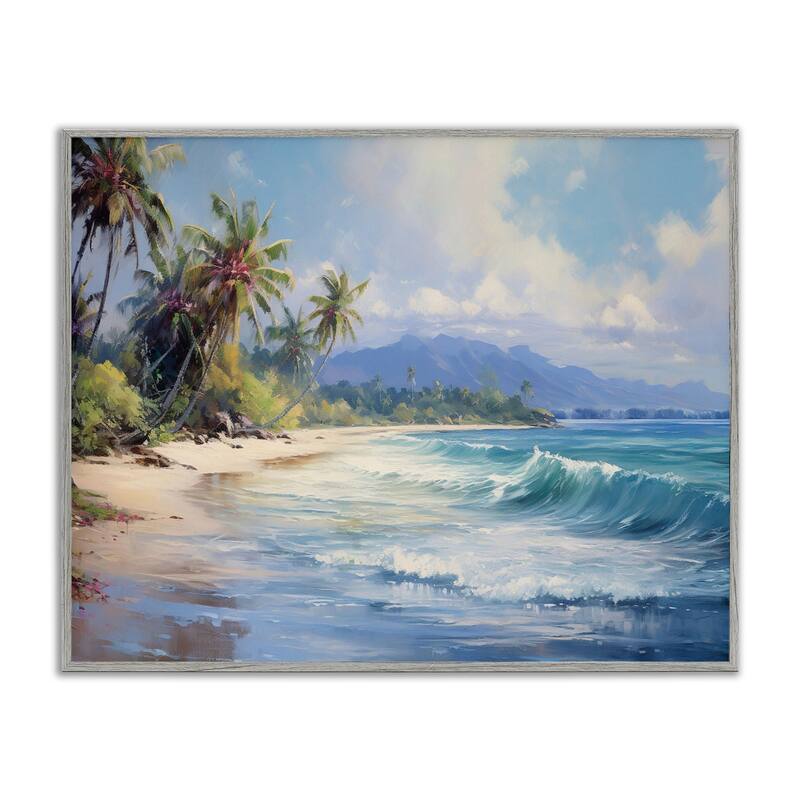 Stupell Tropical Coast with Rolling Waves Framed Giclee Art Design By Franklyn Gregory - 20 x 16 - Grey