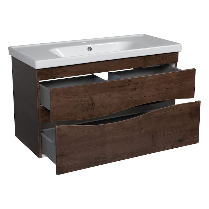 Modern Wall-Mounted Bathroom Vanity with Washbasin Wave Rosewood Non-Toxic MDF-26"-Omega R-line 40"