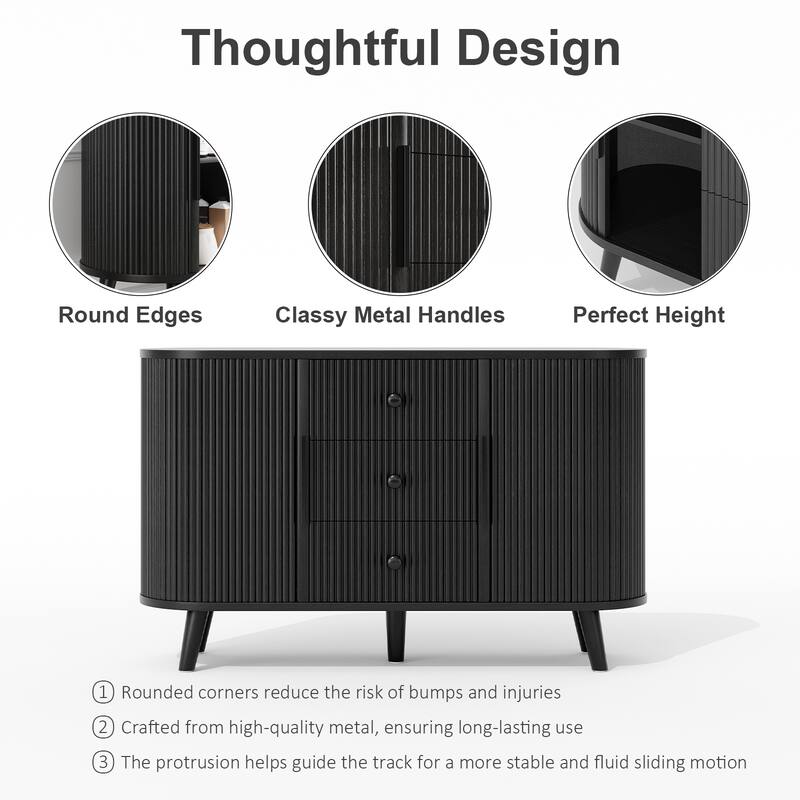 Fluted Sideboard Buffet Cabinet with Tambour Sliding Doors, Modern Coffee Bar Console with Storage & Adjustable Shelves