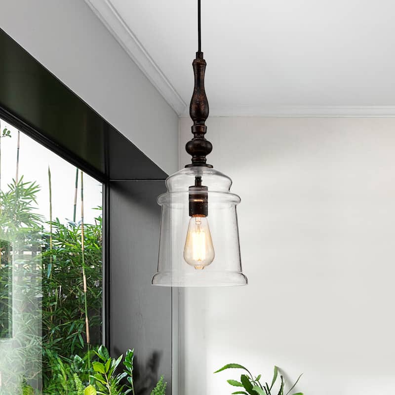 Oil Rubbed Bronze 1-Light Pendant with Glass Bell Jar Shade - Oil Rubbed Bronze
