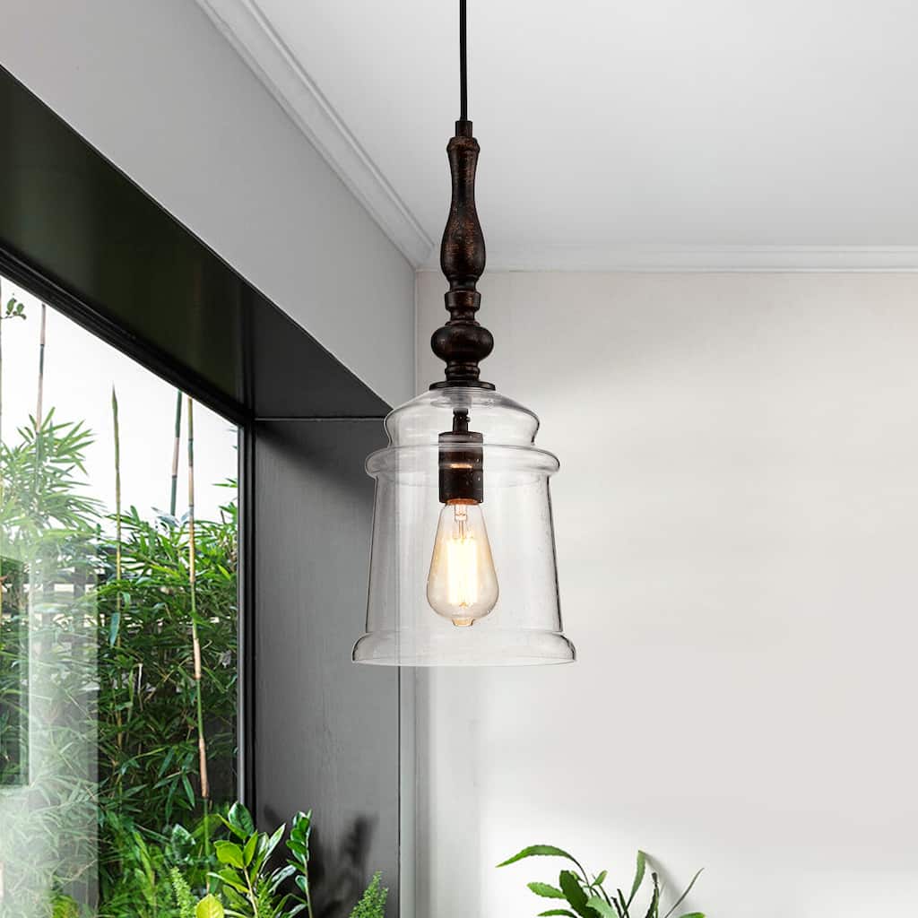 Oil Rubbed Bronze 1-Light Pendant with Glass Bell Jar Shade - Oil Rubbed Bronze