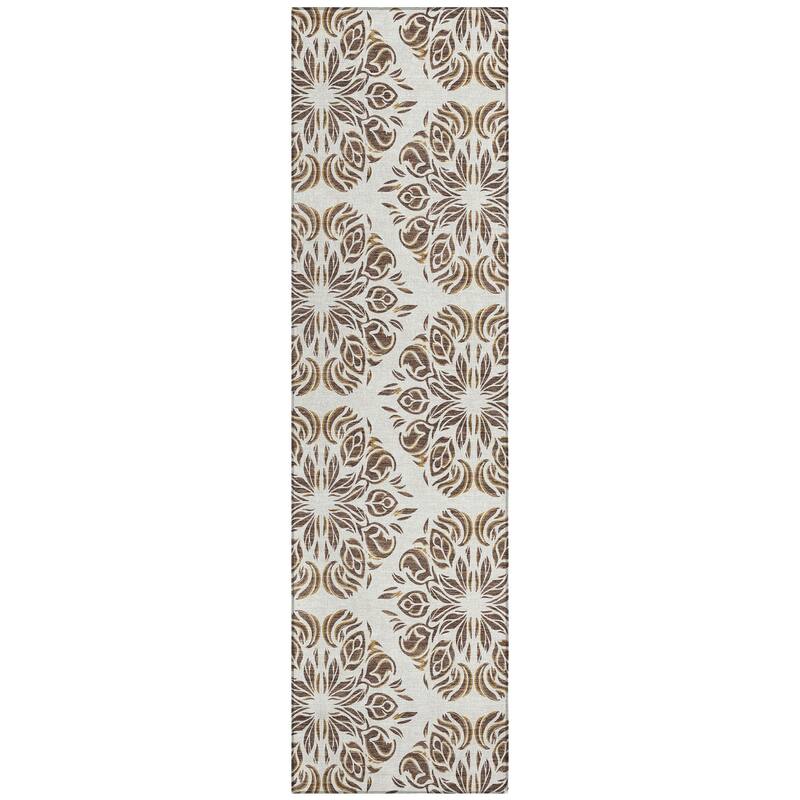 Machine Washable Indoor/ Outdoor Damask Pearl Chantille Rug