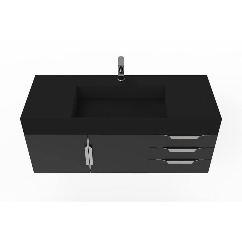 Amazon 48" Wall Mounted Bathroom Vanity Set w/ Black Top
