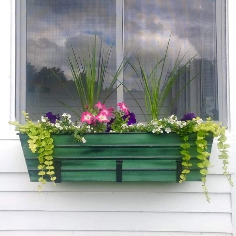 Achla Designs Black Wrought Iron Wall Mounted Flower Box Brackets (Set of 2), Powder Coated Finish, Home Garden Accessory