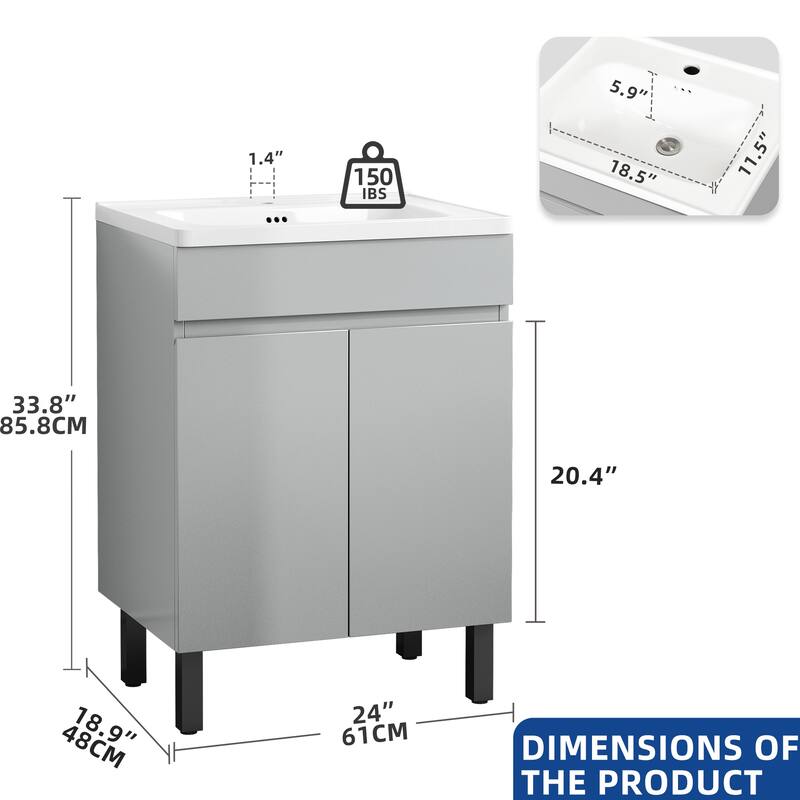 Moasis 16''/24''/36" Freestanding Single Bathroom Vanity with Ceramic Basin