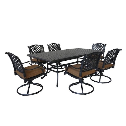 Ventura Cast Aluminum 7 Piece Rectangular Dining Set with 6 Swivel Rockers - N/A