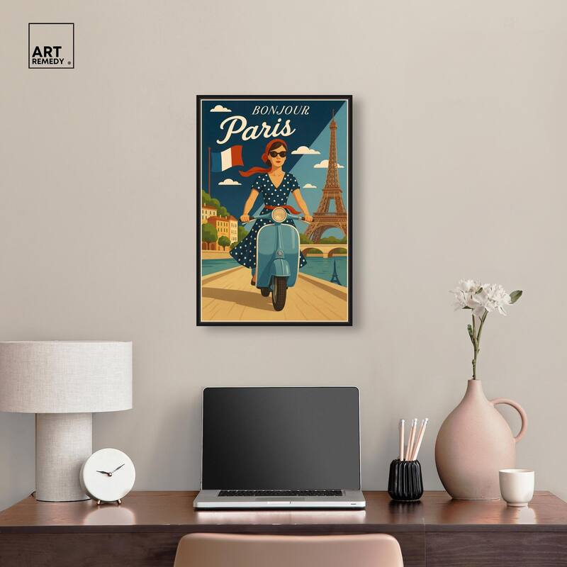 Scooter French Travel Canvas by Art Remedy