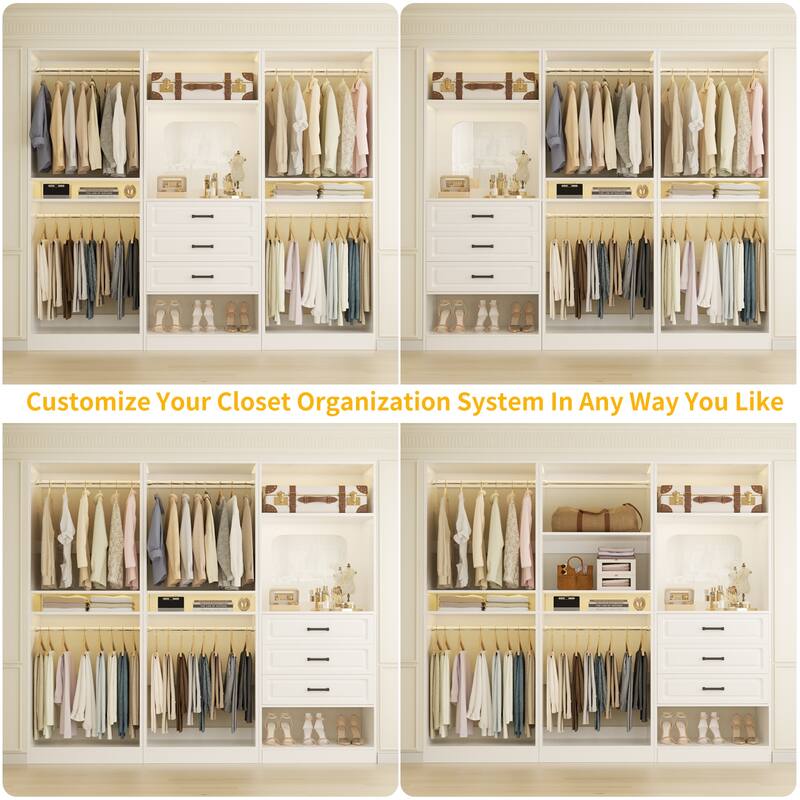 Cimly Set of 3 Closet System with Drawers, Freestanding Closet Organizer with Adjustable Shelves and Hanging Rods