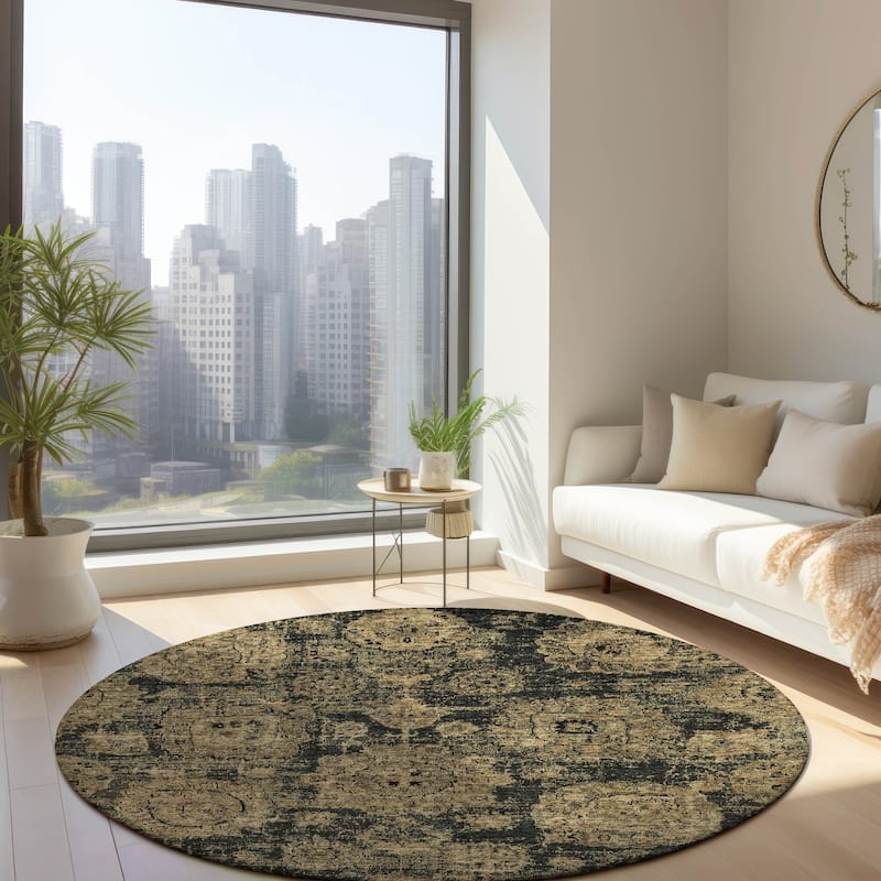 Machine Washable Indoor/ Outdoor Chantille Vintage Persian Rug - Charcoal - 8' x 8'
