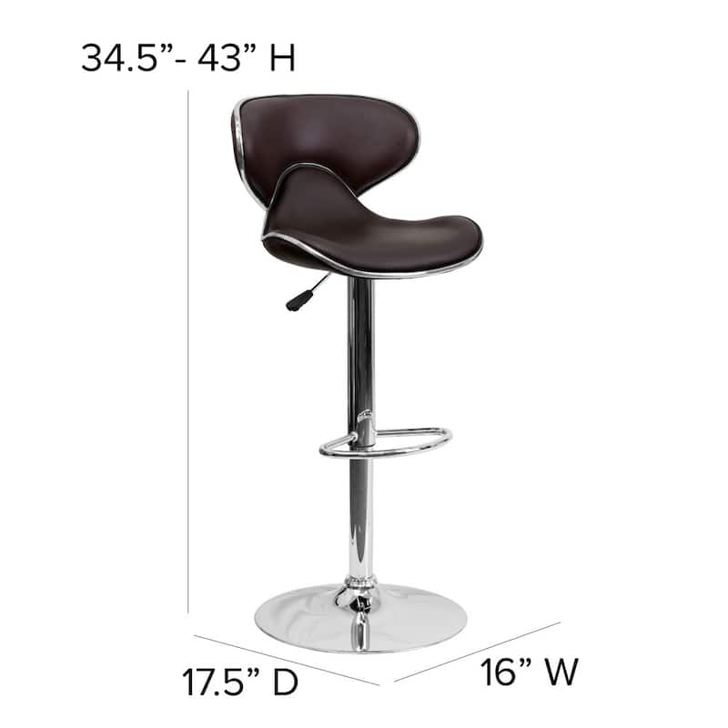 Contemporary Cozy Mid-back Vinyl Height-adjustable Chrome Barstool - 16"W x 17.5"D x 34.5" - 43"H