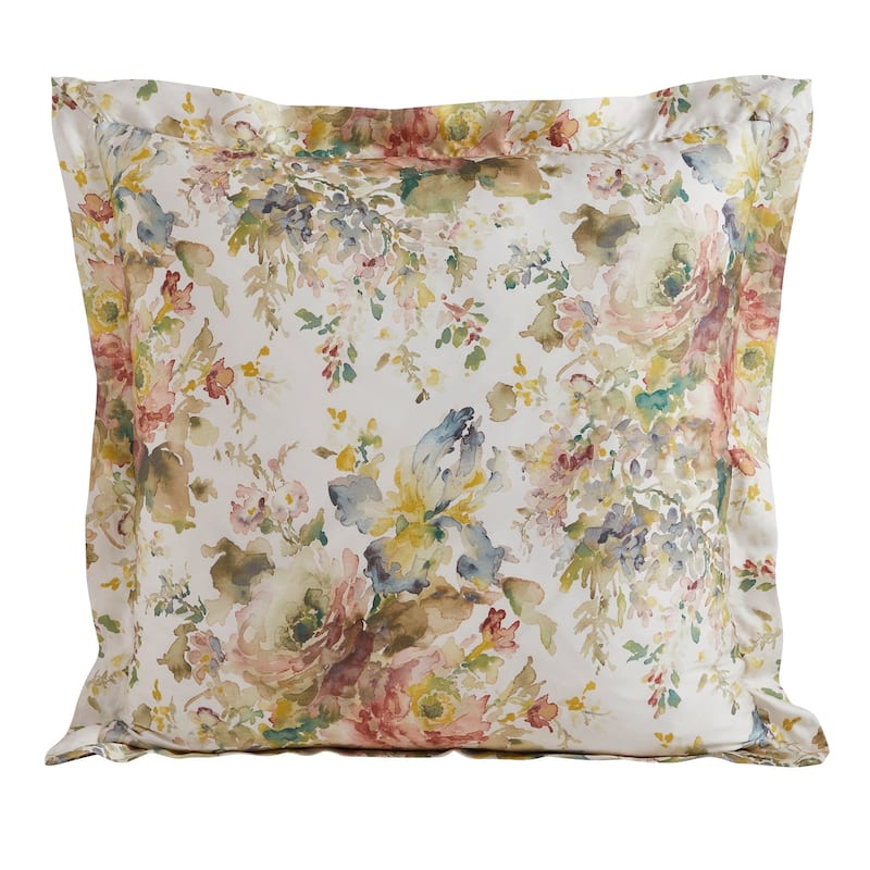 HiEnd Accents HiEnd Accents Jardin Lyocell Watercolor Floral Chic Casual Euro Sham, 27" x 27"