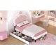 preview thumbnail 12 of 14, Twin Size Upholstered Princess Bed with Crown Headboard and 2 Drawers, Platform Bed in White+Pink