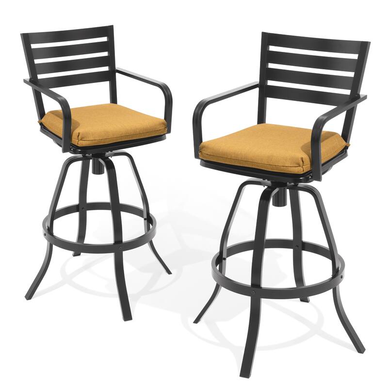 Outdoor Patio Swivel Aluminum Bar Stools Dining Chairs with Sunbrella Cushion - ECHOTEAK - 2-Piece