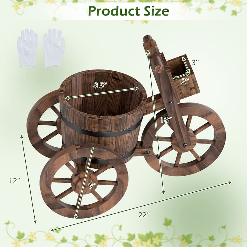 Gymax Rustic Wood Tricycle Planter w/Barrel Pot & Storage Box for