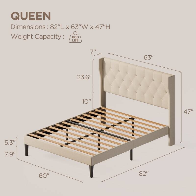 Modern Upholstered Platform Bed Frame, Velvet Bed Frame with Wingback Headboard