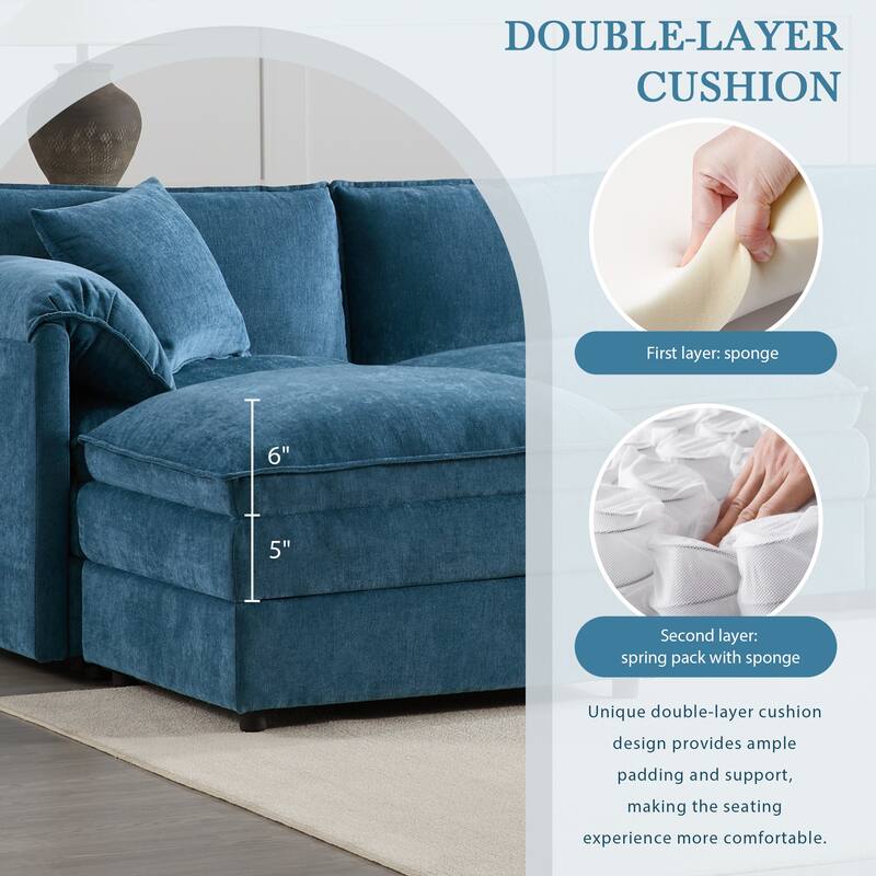 Chenille Modular Cloud Couch Oversized Sectional Sofa with Ottoman