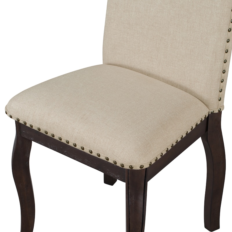 Modern Set of 4 Dining Chairs with Upholstered Fabric and Nailhead Trim for Dining Room and Living Room