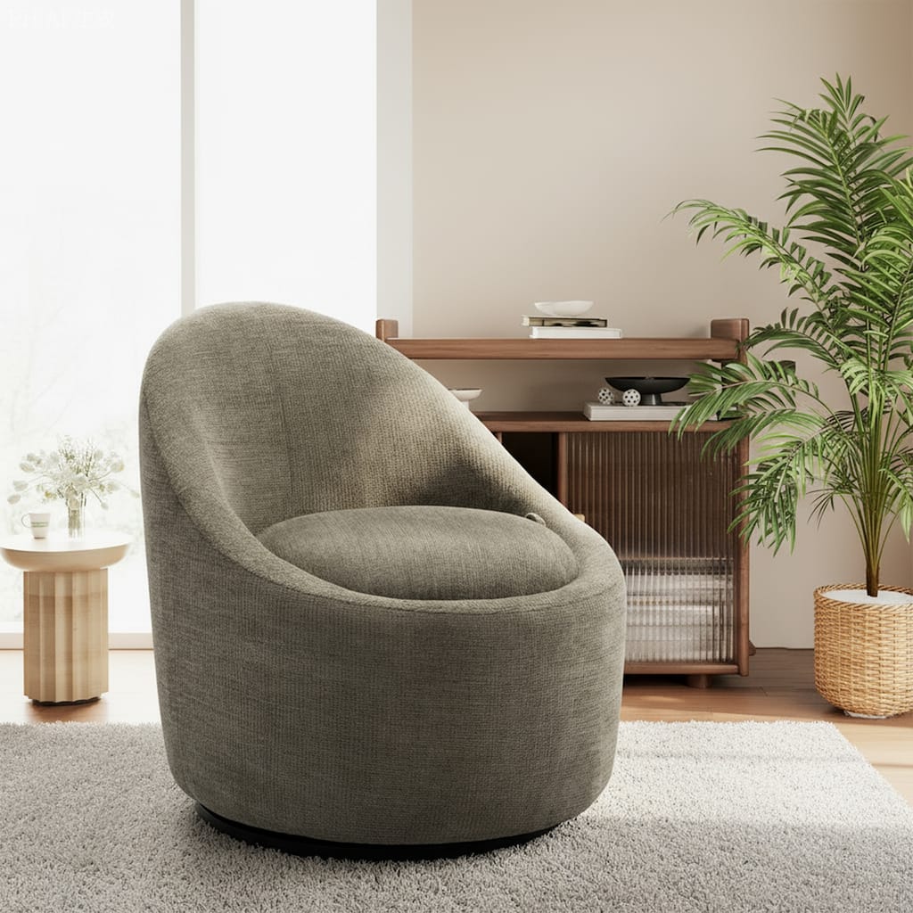 Modern Barrel Swivel Accent Chair - 360° Rotation & Hidden Storage Ottoman, Compact for Small Spaces