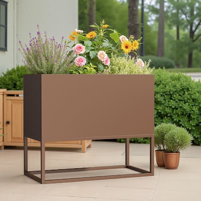 36*18*18 inch Large Metal Rectangular Planter with Shelves and Drainage Holes for Indoor/Outdoor Use, Perfect